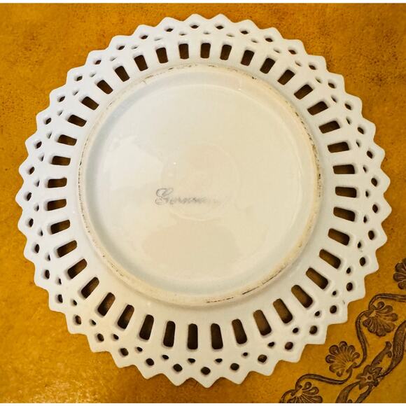 VTG German Romantic Victorian Floral Gold Trim Flower Reticulated Plate & Bowl - Picture 3 of 5